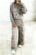 Multicolour Camouflage Print Long Sleeve Top Loose 2pcs Pants Set