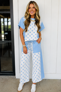 Color Block Patchwork Polka Dot Wide Leg Pant Set