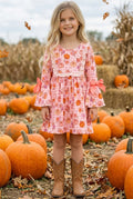 Pumpkin Printed Dress with Bell Sleeves