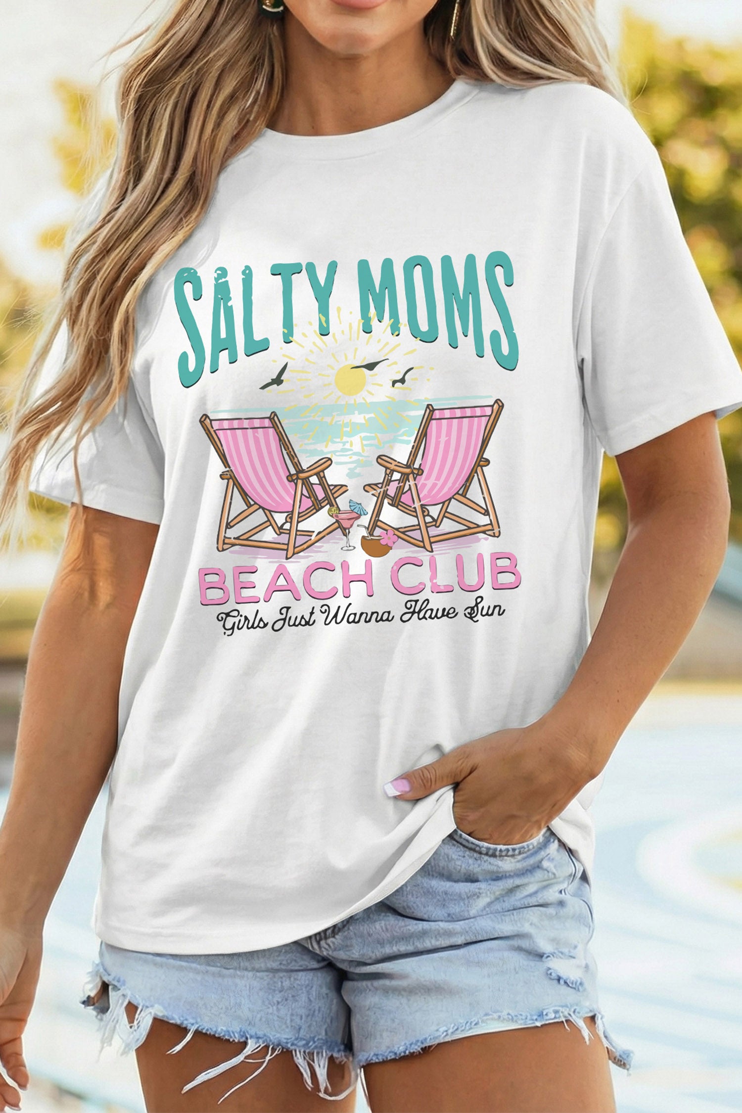 White "Salty Moms Beach Club" Short Sleeve Graphic Tee
